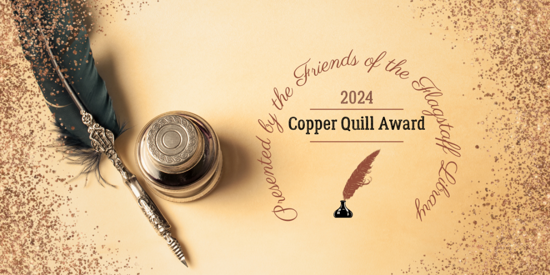 Decorative image of the Copper Quill Award Logo, which is a copper quill pen in a black ink bottle under the words "2024 Copper Quill Award". background of the image is a photograph of a quill pen and inkpot from above, sitting on a parchment-colord paper with copper metal flecks.